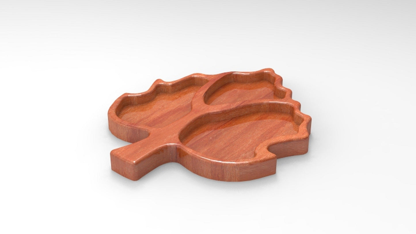 Leaf Wooden Serving Tray - Charcuterie Board - Cheese Board - Chip & Dip - Divided Bowl - Wooden Platter