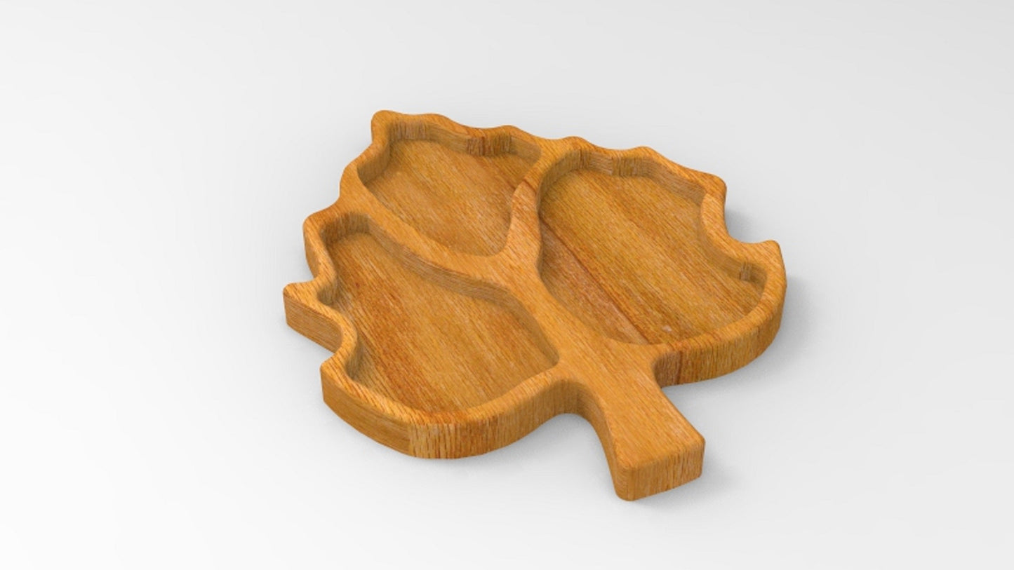 Leaf Wooden Serving Tray - Charcuterie Board - Cheese Board - Chip & Dip - Divided Bowl - Wooden Platter