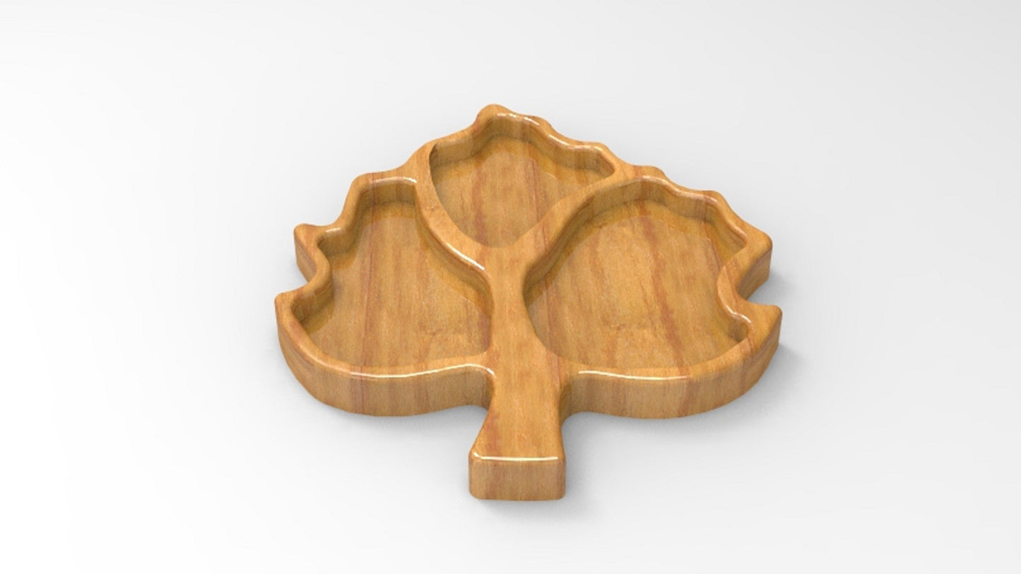 Leaf Wooden Serving Tray - Charcuterie Board - Cheese Board - Chip & Dip - Divided Bowl - Wooden Platter