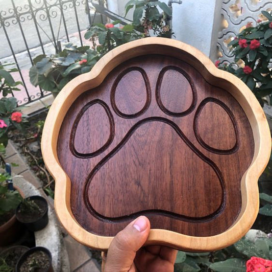 Paw Print Animal Paw Wood Catch All Tray - Vanity Valet Bowl - 10"