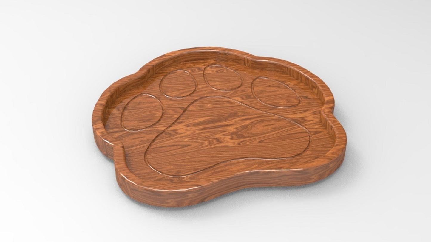 Paw Print Animal Paw Wood Catch All Tray - Vanity Valet Bowl - 10"