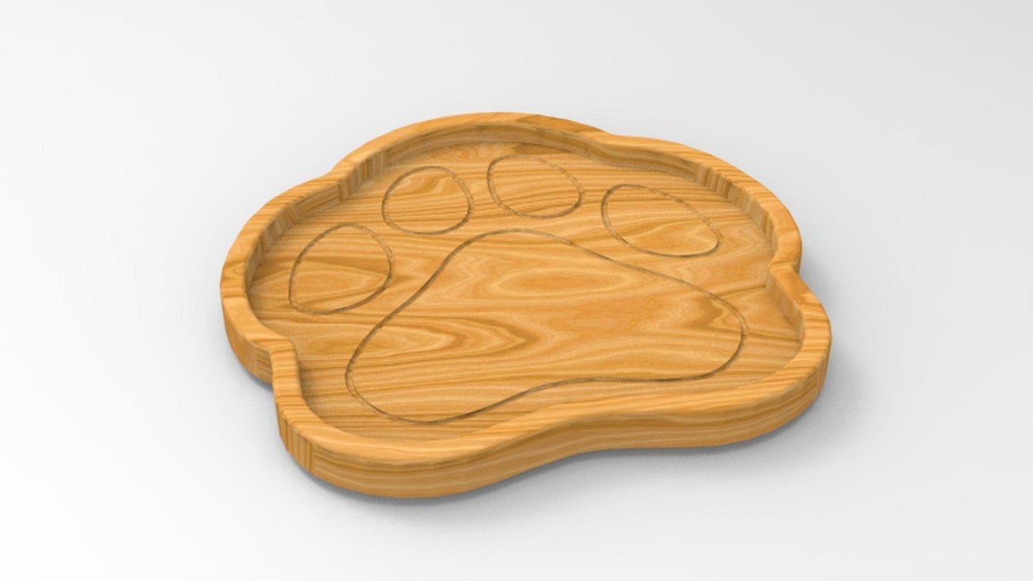 Paw Print Animal Paw Wood Catch All Tray - Vanity Valet Bowl - 10"