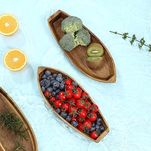 Sushi Boat Wooden Serving Tray - Lucky Boat - Cheese Board - Chip & Dip - Divided Bowl - Wooden Platter