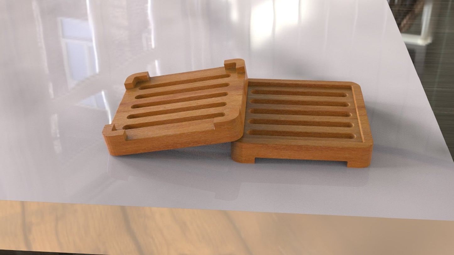 Soap Dish Wooden Tray - Square - Bath Spa Sink - Home Decor - Wooden Platter