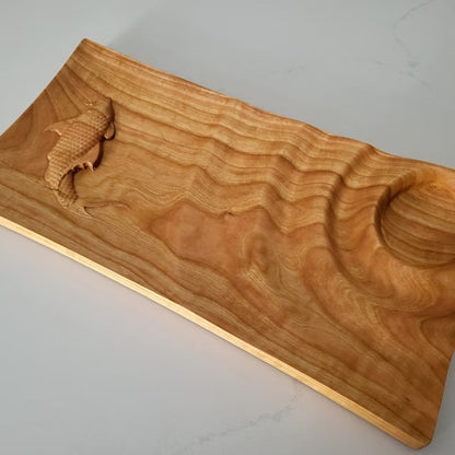 Sushi Wooden Serving Tray - Cheese Board - Chip & Dip - Divided Bowl - Wooden Platter