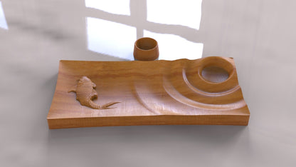 Sushi Wooden Serving Tray - Cheese Board - Chip & Dip - Divided Bowl - Wooden Platter