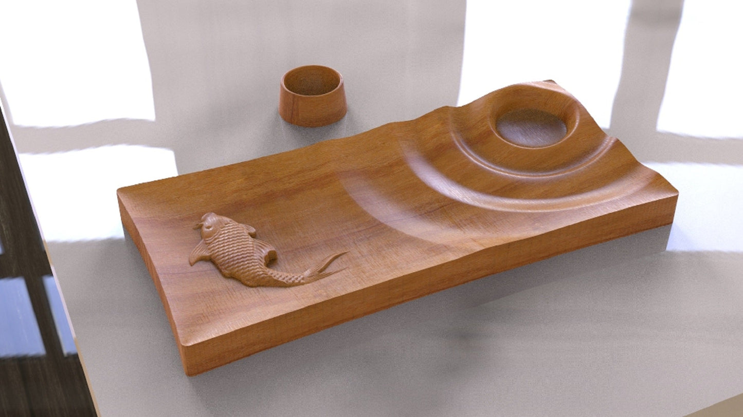 Sushi Wooden Serving Tray - Cheese Board - Chip & Dip - Divided Bowl - Wooden Platter