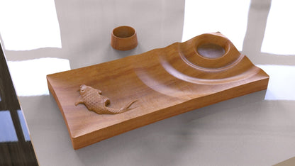 Sushi Wooden Serving Tray - Cheese Board - Chip & Dip - Divided Bowl - Wooden Platter