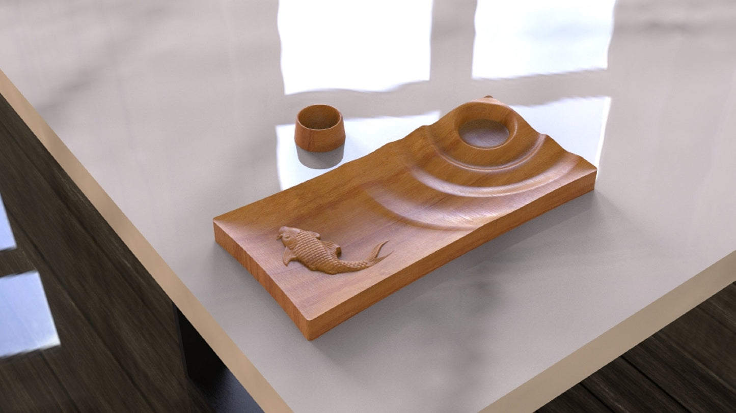 Sushi Wooden Serving Tray - Cheese Board - Chip & Dip - Divided Bowl - Wooden Platter