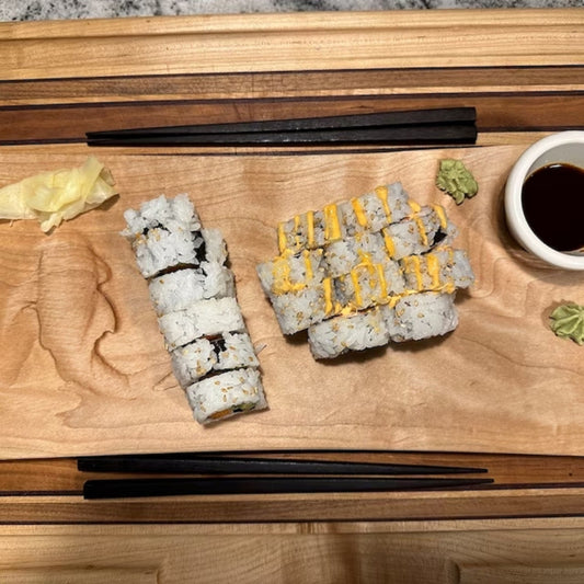 Sushi Wooden Serving Tray - Cheese Board - Chip & Dip - Divided Bowl - Wooden Platter