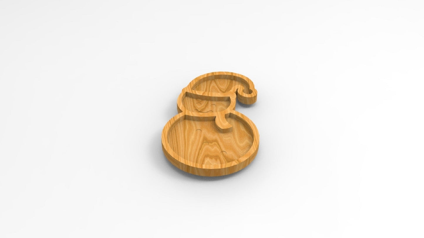 Snowman Wooden Serving Tray - Charcuterie Board - Cheese Board - Chip & Dip - Divided Bowl - Wooden Platter