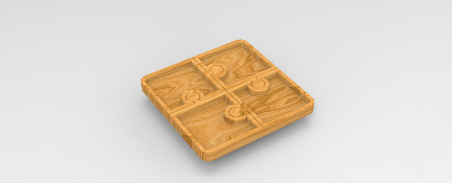 Puzzle Piece Wood Serving Tray - 4 Piece - Charcuterie Board - Cheese Board - Chip & Dip - Divided Bowl - Serving Tray Platter