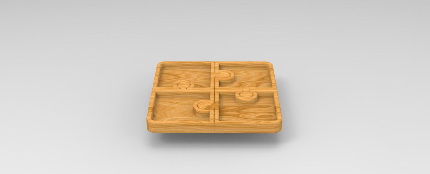 Puzzle Piece Wood Serving Tray - 4 Piece - Charcuterie Board - Cheese Board - Chip & Dip - Divided Bowl - Serving Tray Platter