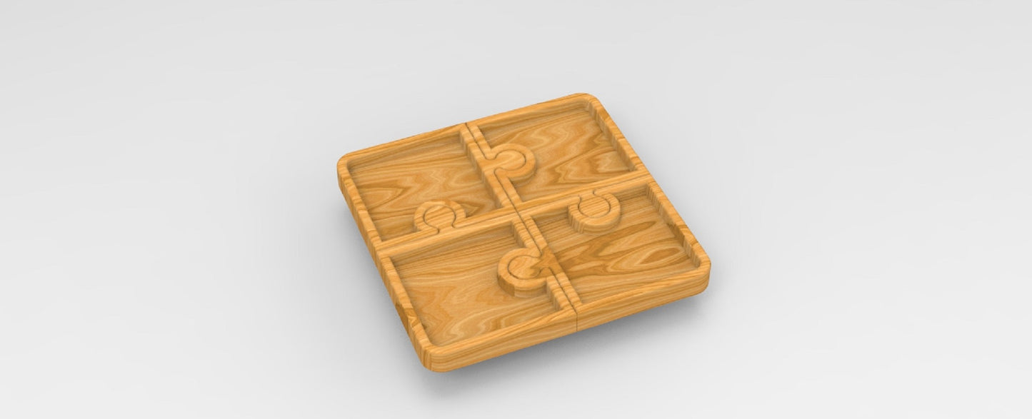 Puzzle Piece Wood Serving Tray - 4 Piece - Charcuterie Board - Cheese Board - Chip & Dip - Divided Bowl - Serving Tray Platter