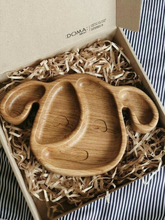 Dog Puppy Wood Kid Plate - Dinner Plate - Wooden Serving Dish