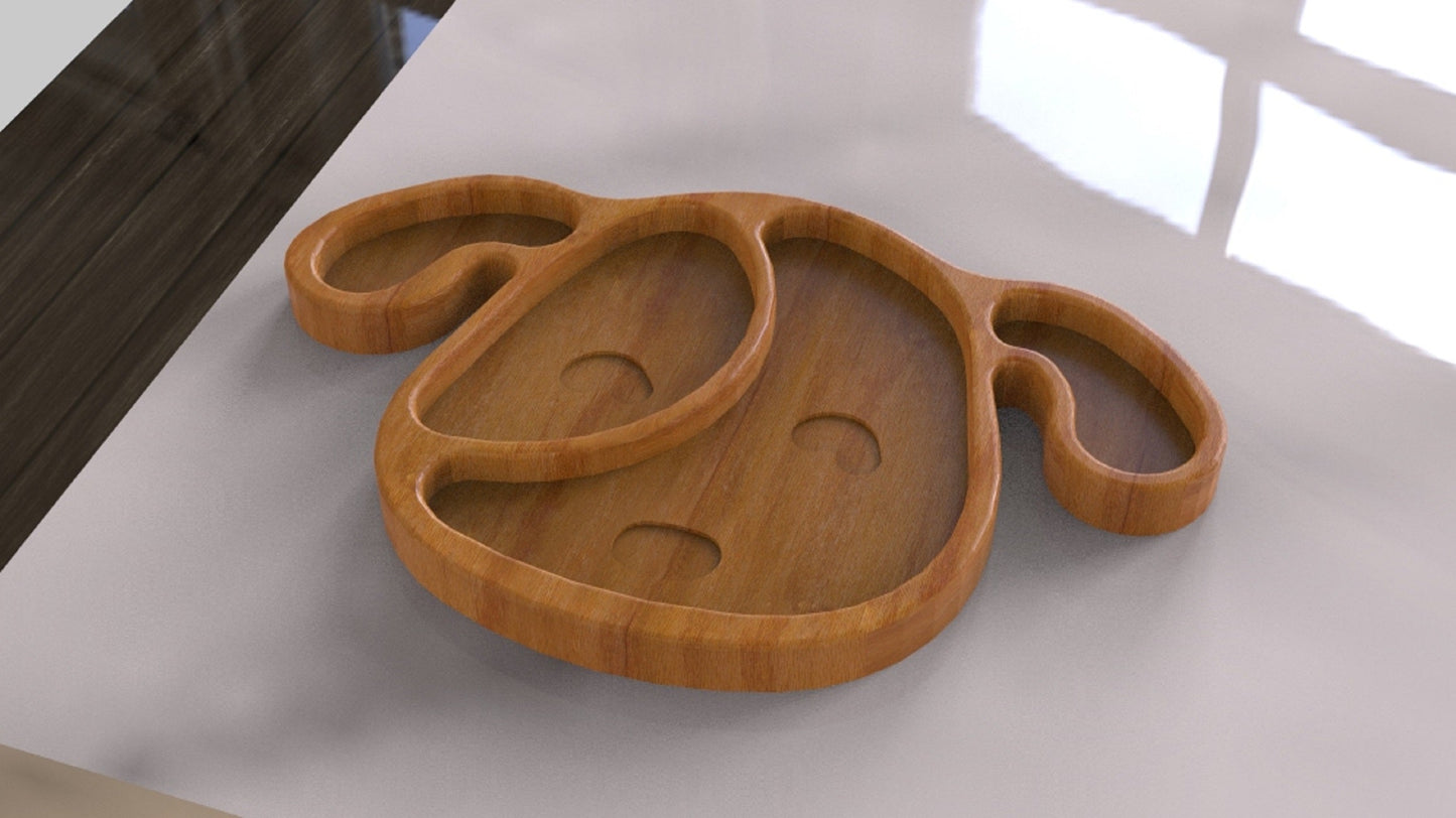 Dog Puppy Wood Kid Plate - Dinner Plate - Wooden Serving Dish
