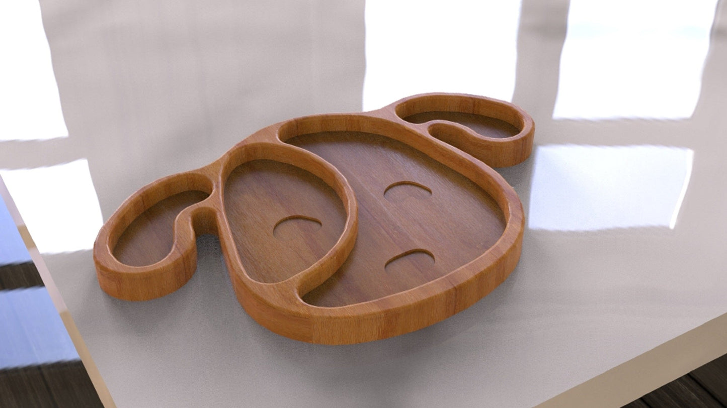 Dog Puppy Wood Kid Plate - Dinner Plate - Wooden Serving Dish