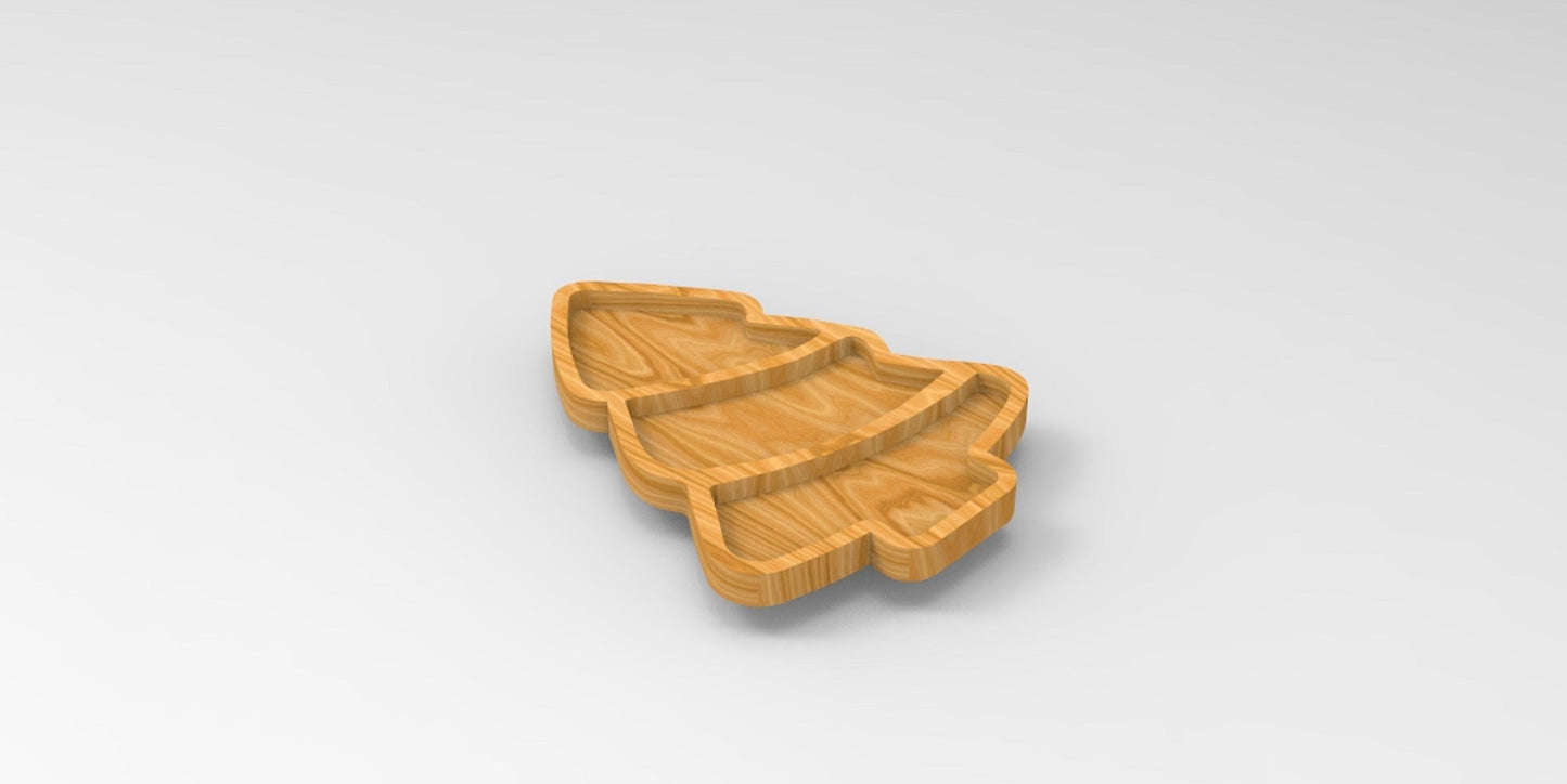 Christmas Holiday Tree Wooden Serving Tray - Charcuterie Board - Cheese Board - Chip & Dip - Divided Bowl - Wooden Platter
