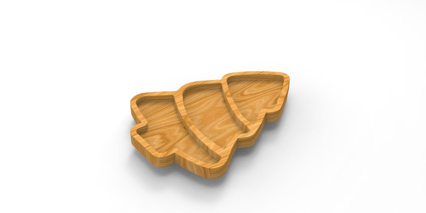 Christmas Holiday Tree Wooden Serving Tray - Charcuterie Board - Cheese Board - Chip & Dip - Divided Bowl - Wooden Platter
