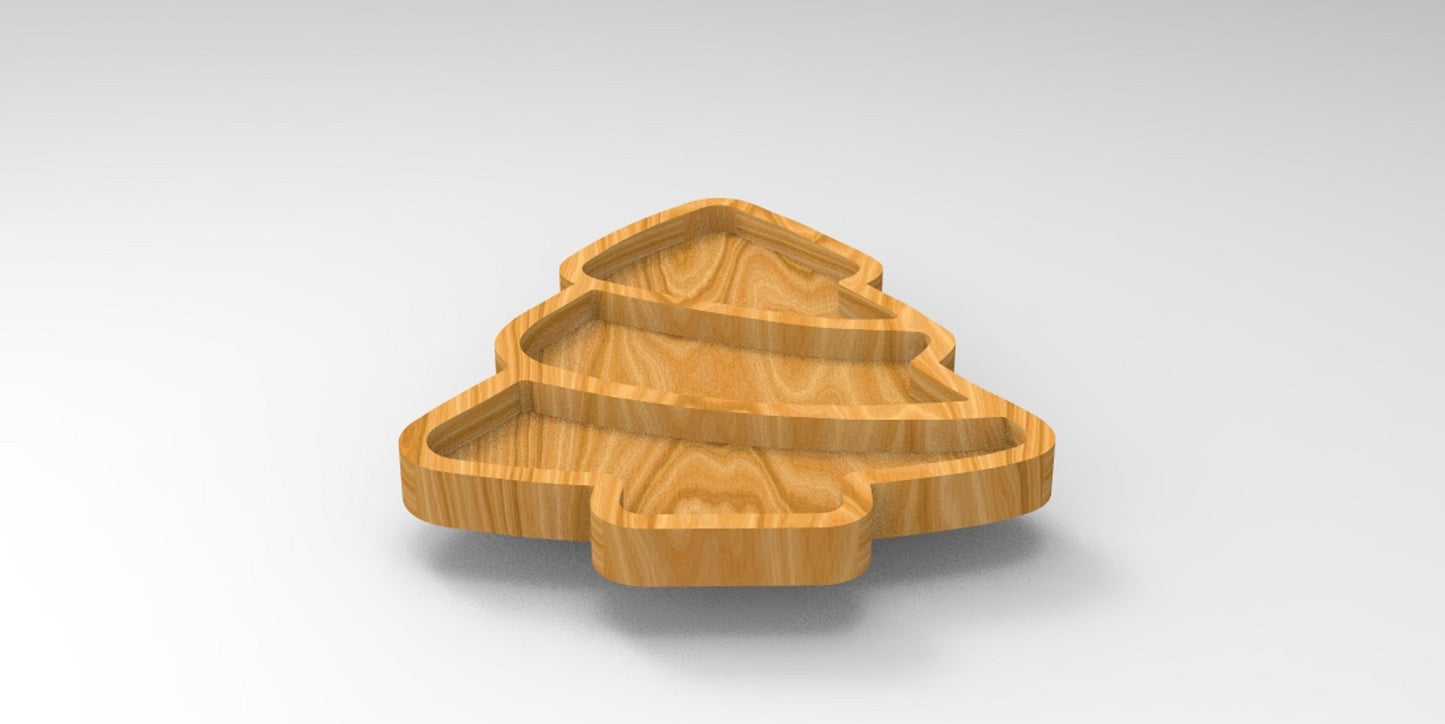 Christmas Holiday Tree Wooden Serving Tray - Charcuterie Board - Cheese Board - Chip & Dip - Divided Bowl - Wooden Platter