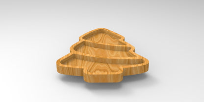 Christmas Holiday Tree Wooden Serving Tray - Charcuterie Board - Cheese Board - Chip & Dip - Divided Bowl - Wooden Platter