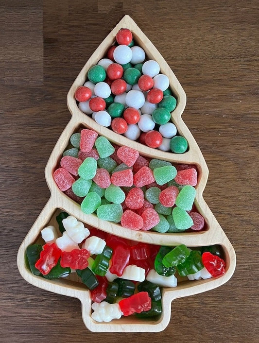 Christmas Holiday Tree Wooden Serving Tray - Charcuterie Board - Cheese Board - Chip & Dip - Divided Bowl - Wooden Platter