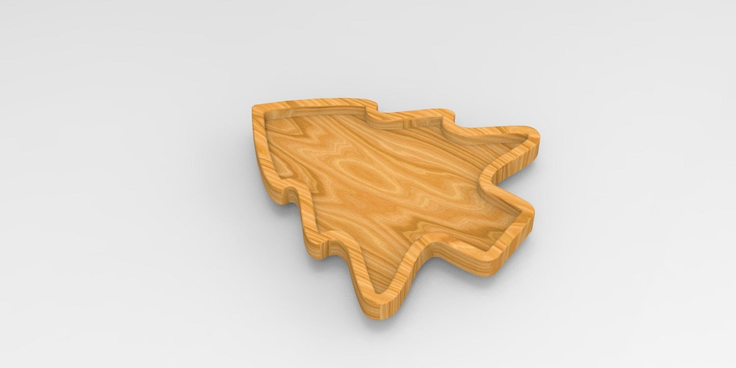 Christmas Tree Holiday Wooden Serving Tray - Charcuterie Board - Cheese Board - Chip & Dip - Divided Bowl - Wooden Platter