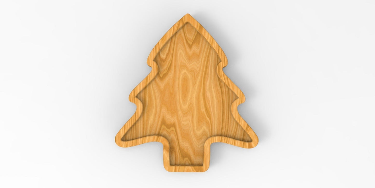 Christmas Tree Holiday Wooden Serving Tray - Charcuterie Board - Cheese Board - Chip & Dip - Divided Bowl - Wooden Platter