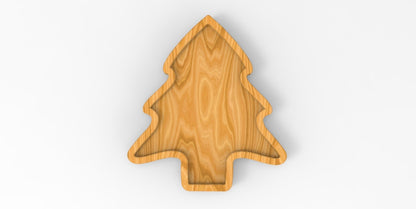 Christmas Tree Holiday Wooden Serving Tray - Charcuterie Board - Cheese Board - Chip & Dip - Divided Bowl - Wooden Platter