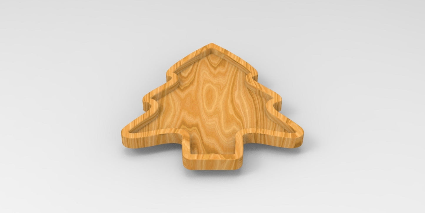 Christmas Tree Holiday Wooden Serving Tray - Charcuterie Board - Cheese Board - Chip & Dip - Divided Bowl - Wooden Platter