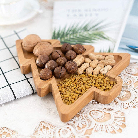 Christmas Tree Holiday Wooden Serving Tray - Charcuterie Board - Cheese Board - Chip & Dip - Divided Bowl - Wooden Platter