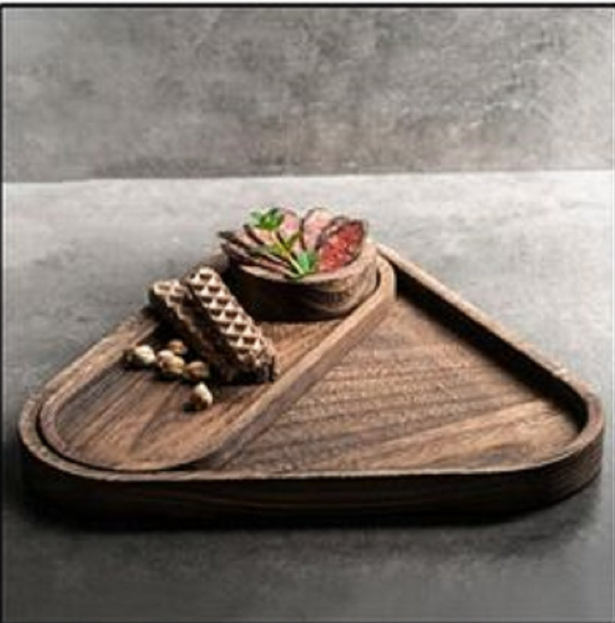 Triangle Wooden Serving Tray - 3 Piece - Cheese Board - Chip & Dip - Divided Bowl - Wooden Platter