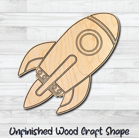Rocket Ship Unfinished Wood Shape Blank Laser Engraved Cut Out Woodcraft Craft Supply
