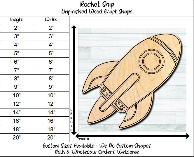 Rocket Ship Unfinished Wood Shape Blank Laser Engraved Cut Out Woodcraft Craft Supply