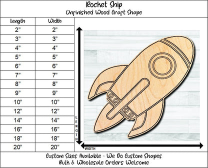 Rocket Ship Unfinished Wood Shape Blank Laser Engraved Cut Out Woodcraft Craft Supply