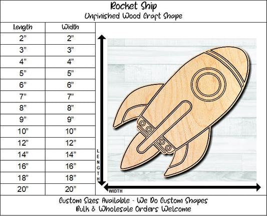 Rocket Ship Unfinished Wood Shape Blank Laser Engraved Cut Out Woodcraft Craft Supply