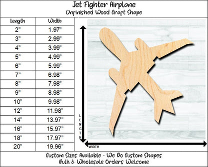 Fighter Jet Unfinished Wood Shape Blank Laser Engraved Cut Out Woodcraft Craft Supply