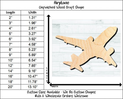 Airplane Jet Unfinished Wood Shape Blank Laser Engraved Cut Out Woodcraft Craft Supply