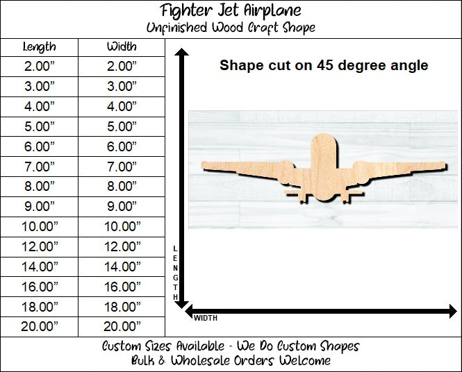 Airplane Jet Unfinished Wood Shape Blank Laser Engraved Cut Out Woodcraft Craft Supply
