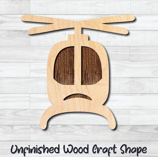 Helicopter Unfinished Wood Shape Blank Laser Engraved Cut Out Woodcraft Craft Supply