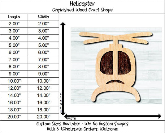 Helicopter Unfinished Wood Shape Blank Laser Engraved Cut Out Woodcraft Craft Supply
