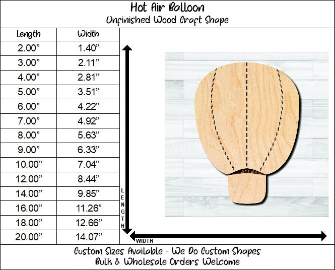 Hot Air Balloon Unfinished Wood Shape Blank Laser Engraved Cut Out Woodcraft Craft Supply