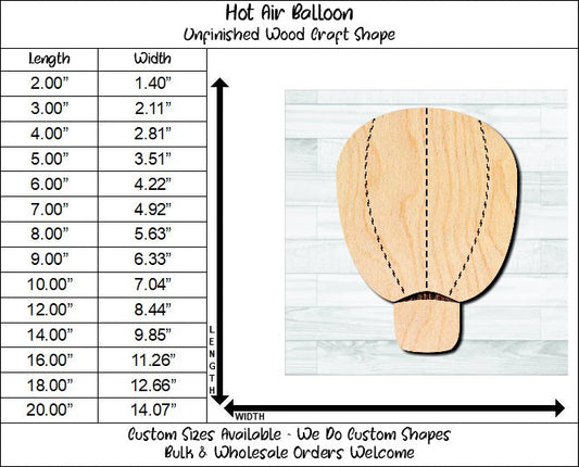 Hot Air Balloon Unfinished Wood Shape Blank Laser Engraved Cut Out Woodcraft Craft Supply