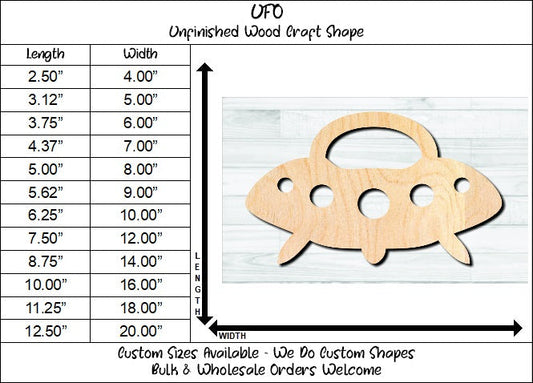 UFO Flying Saucer Unfinished Wood Shape Blank Laser Engraved Cut Out Woodcraft Craft Supply