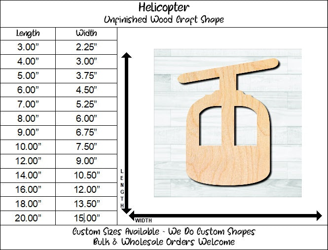 Helicopter Unfinished Wood Shape Blank Laser Engraved Cut Out Woodcraft Craft Supply