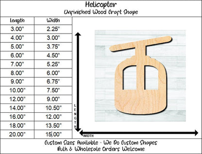 Helicopter Unfinished Wood Shape Blank Laser Engraved Cut Out Woodcraft Craft Supply