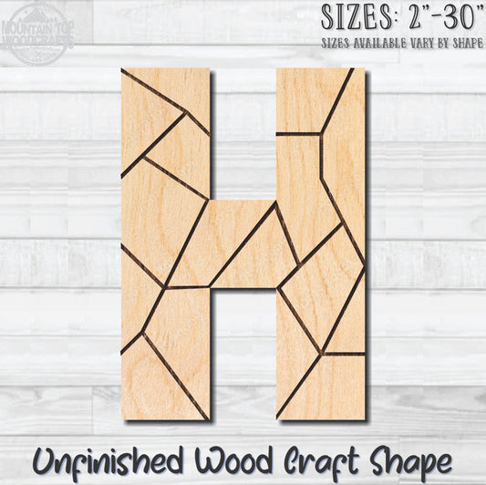 Coloring Letter H Unfinished Wood Shape Blank Laser Engraved Cutout Woodcraft Craft Supply