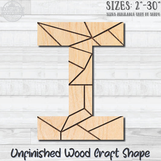 Coloring Letter I Unfinished Wood Shape Blank Laser Engraved Cutout Woodcraft Craft Supply
