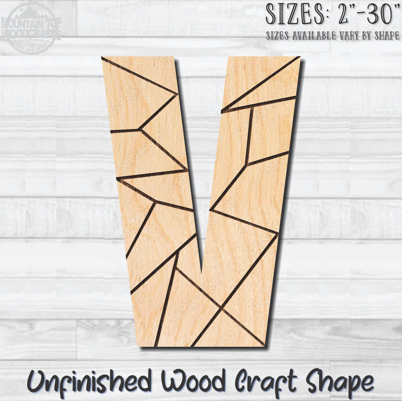 Coloring Letter V Unfinished Wood Shape Blank Laser Engraved Cutout Woodcraft Craft Supply