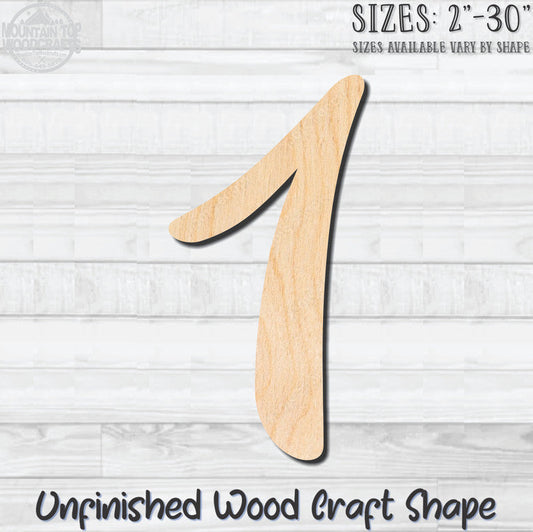 Script Number 1 Fancy Unfinished Wood Shape Blank Laser Engraved Cutout Woodcraft Craft Supply
